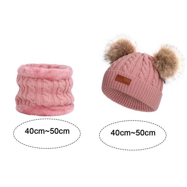 Toddler Hat， Farve Vinter Dobbelt Pom Pom Strikhue og det samme