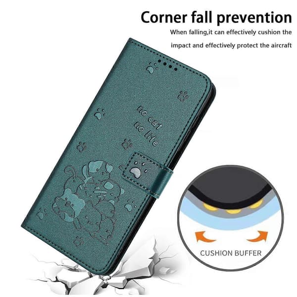 Til iPhone 14 Pro Max etui med rem Katteaftryk Læderpung Telefoncover
