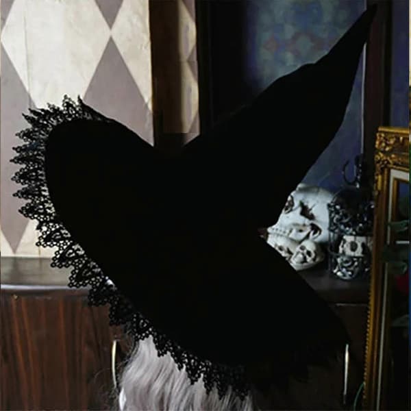 Halloween Heksehat Kvinder Halloween Kostume Tilbehør Sorte Heksehatte Kvindehatte Med Blondekant Til Halloweenfest Cosplay A