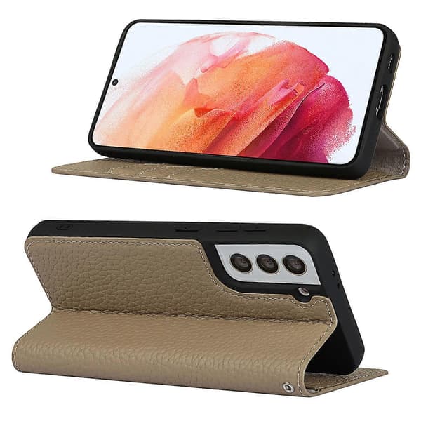 Til Samsung Galaxy S21 5G Litchi læder telefoncover (sort)