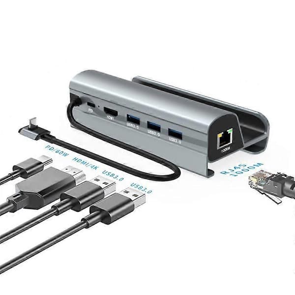 Steam Deck Dockingstasjon 6-i-1 HUB USB Type C til -kompatibel 4K 60Hz RJ45