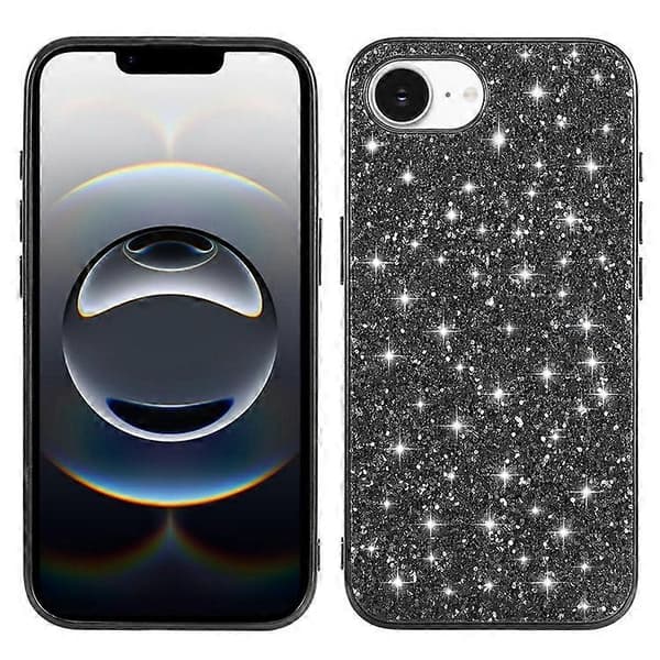 Kompatibel med iPhone 16e-deksel TPU + PC glitrende glittertelefonbakdeksel svart