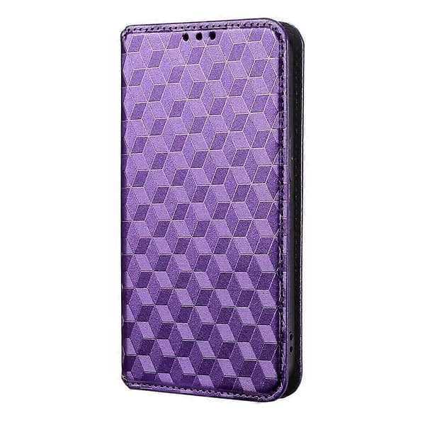 Cubic Grid Texture Flip Læder Telefoncover (Lilla, Til Sharp Basio Active3)