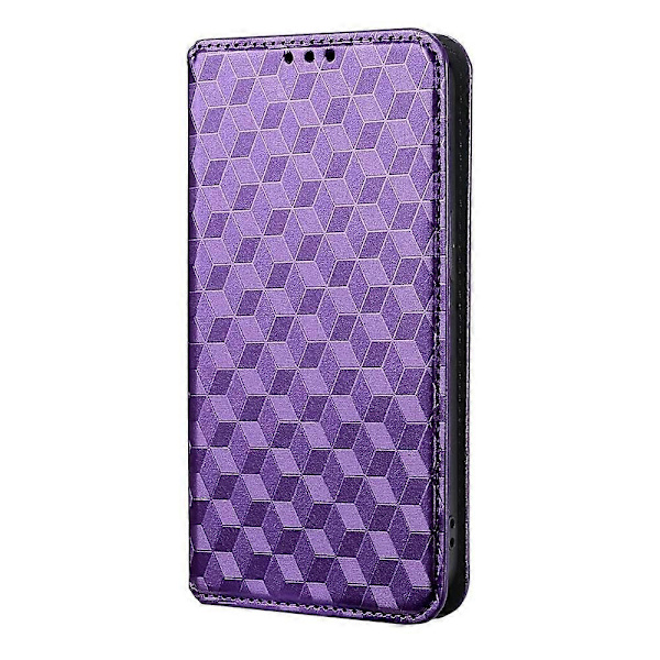 Cubic Grid Texture Flip Läderfodral för telefon (lila, för Sharp Basio Active3)