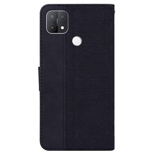Til OPPO A15 / A15s Geometrisk præget lædertelefonetui Sort