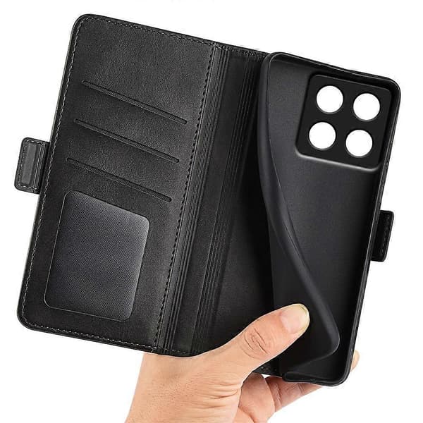 För Xiaomi 14T Pro Stativfodral Kalvstruktur Läder Plånboksfodral