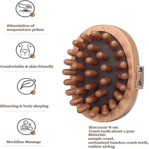 Meridian trykbørste, håndholdt træmassager kropsbørste, træmassage kropsbørste til cellulitefjerner massager A