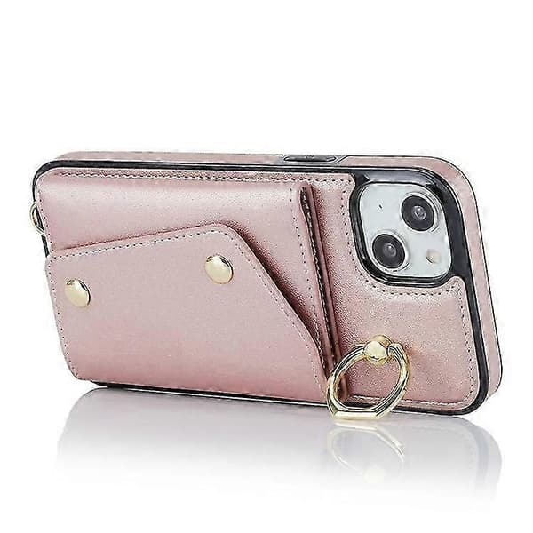 Blixtlåsplånbok Telefonfodral Kompatibel med iPhone 13 mini PU-läderbelagd TPU Roterande Ring Kickstand Telefonfodral A