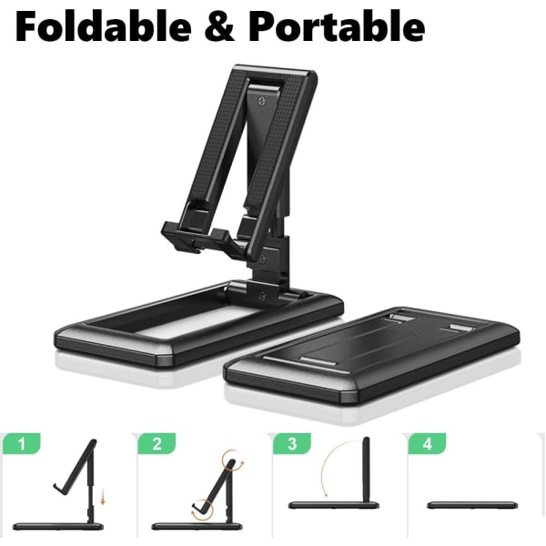 Justerbar bordtelefonholder, sammenleggbar anti-skli nettbrettholder, for 4-9,7 tommers smarttelefoner, nettbrett, lesere