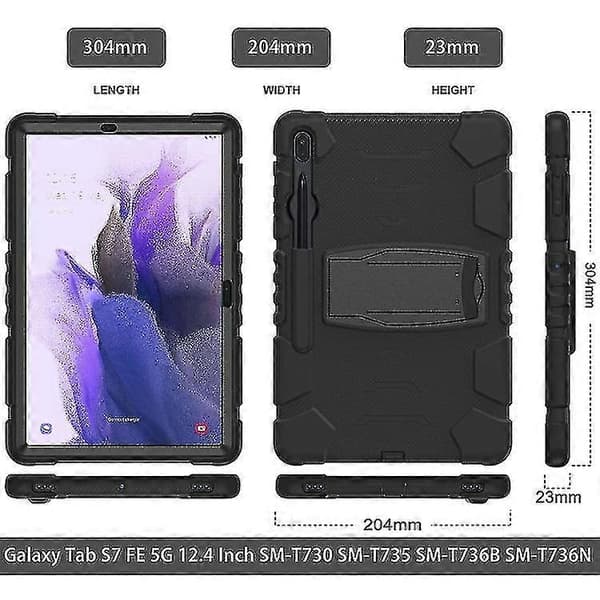 For Samsung Galaxy Tab S7+/ Tab S7 Fe / Tab S8+ 3-lags beskyttende skjermramme + PC + silikon kombinasjonsdeksel med holder A