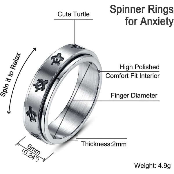 Sød skildpadde spinner ring til kvinder angst lindring ringe angst