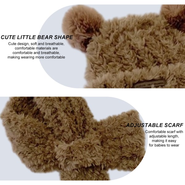 1 sæt plys-hørebeskyttelseshat til børn, sød bjørn, blød stic