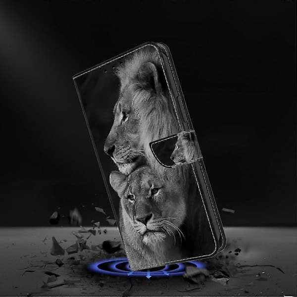Magnetlås Läderplånboksfodral med 3D Blomdesign för Galaxy A36 5G - Silvermönster Telefonfodral Par Lejon