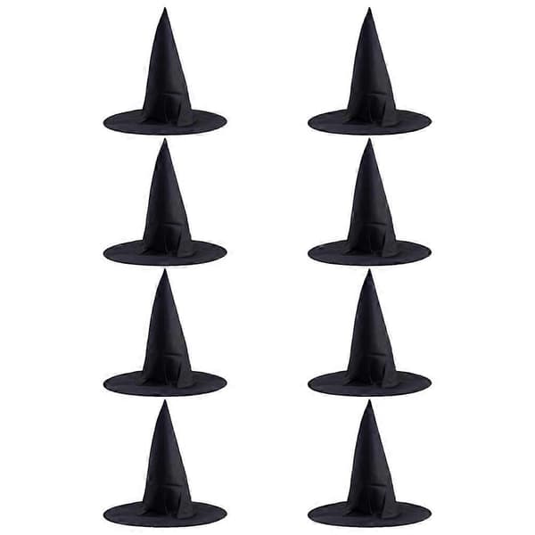 8 stk. Halloween heksehatte dekorative kasketter til Halloweenfester, børn og voksne, sort konisk rollespil A