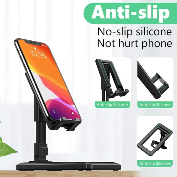 Justerbar bordtelefonholder, sammenfoldelig anti-slip tabletholder, til 4-9,7 tommer smartphones, tablets, læsere