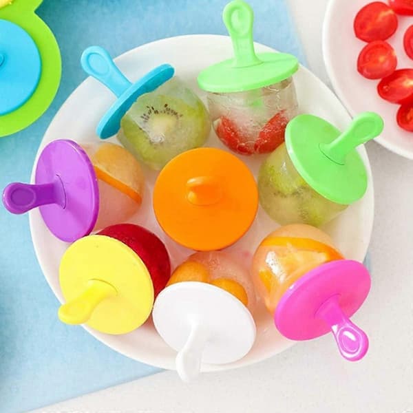 Silikone isform til børn 7 hule isforme + plastik ispindeform lille isboks (blå) A