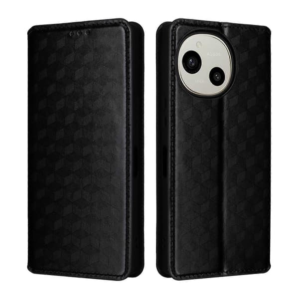 Cubic Grid Texture Flip Leather Phone Case (svart, for Sharp Aquos R10 / R9)