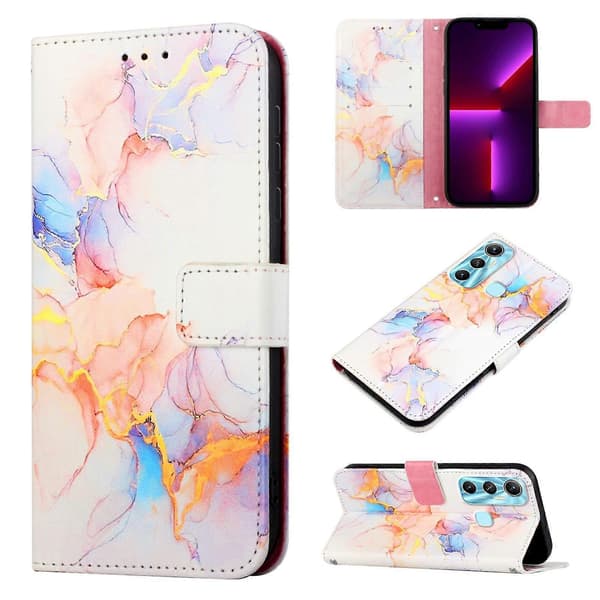 För Infinix Hot 11 PT003 Marmormönster Flip Läder Telefonfodral