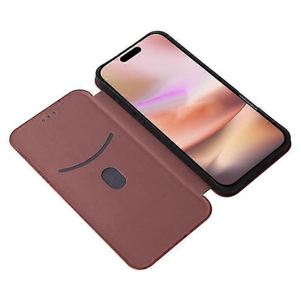 Kompatibel med iPhone 16 Plus Fodral PU Läder Kolfiber Textur Telefonfodral med Korthållare Brun