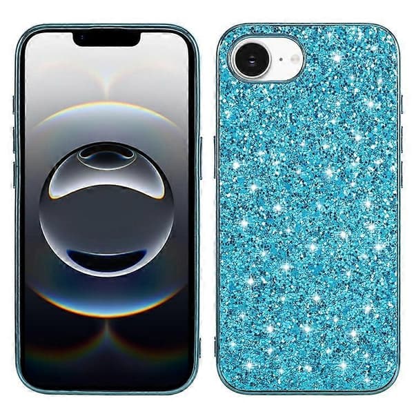 Kompatibel med iPhone 16e fodral TPU + PC glittrande glitter telefon baksida blå