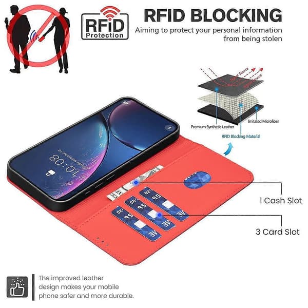 Geometriskt mönster RFID Läder Telefonfodral (Röd, För Samsung Galaxy S21 FE 5G)