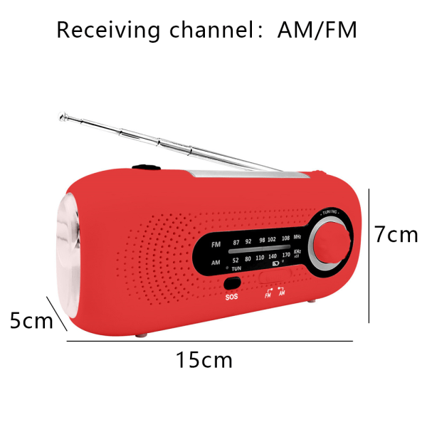 Uten batteri - Solar Emergency Weather Radio Håndsveiv Selvbærende