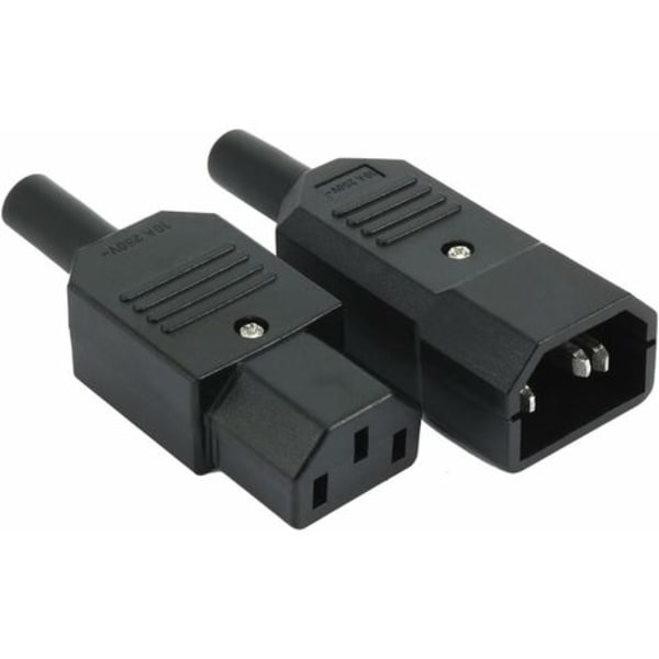 1 par AC250V 10A IEC C14 hann C13 hunn, 3-pinners in-line adapterterminaler pluggkontaktkontakter