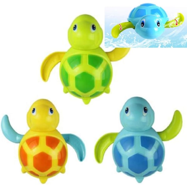 3 stk Bade-svømmeskildpadde-legetøj til baby-toddler, optrækskæde
