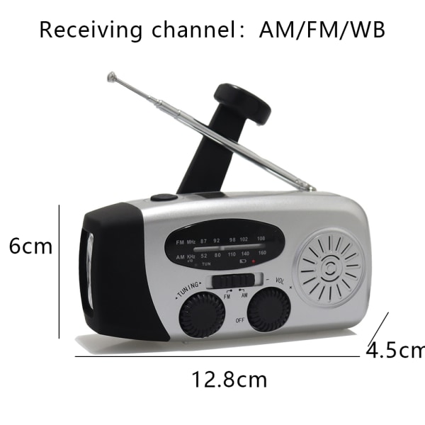 Nödhandvevsradio med LED-ficklampa, AM/FM NOAA