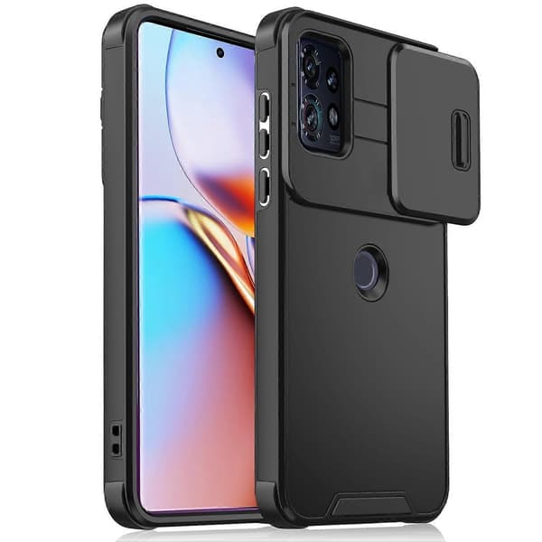 Skydende Camshield TPU + PC Telefoncover Sort Til Motorola Edge+ 2023 / Edge 40 Pro