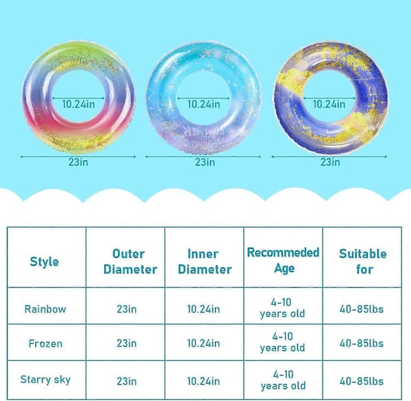 Pool floats för barn 3-pack, uppblåsbara simringar för flickor 4-10 år, poolrörsleksaker, poolflottar ringleksaker, sommarstrandpoolflottar fest A