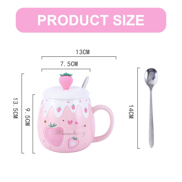 Söt jordgubbsmugg Rosa kaffekopp Keramik Kawaii Mugg Morgon