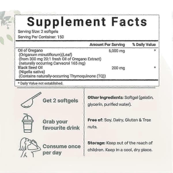Oreganoöljy Mustakuminaöljy 6000mg Ravintogeelit & Pureskelutabletit A A