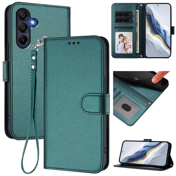 Kompatibel med Samsung Galaxy A17 Läderfodral Plånboksställ Telefonfodral med handledsrem A