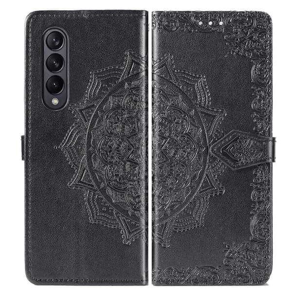 För Samsung Galaxy Z Fold4 Mandala Blompräglat Läderfodral