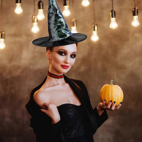 Dekorativ Heksehatt i Stoff med Paljetter for Halloweenfester A