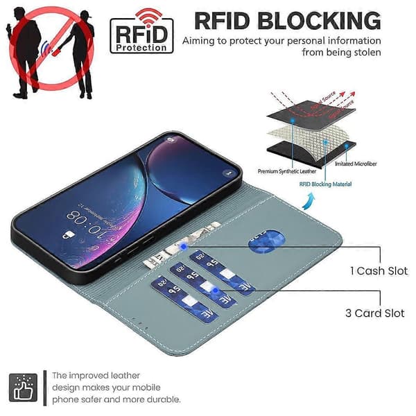Geometrisk mønster RFID læder telefoncover (grøn, til Samsung Galaxy S22 5G)