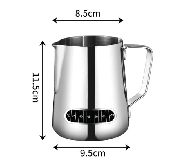 Mælkeskummerkander med integreret termometer, Latte Art Kande Rustfrit Stål Flødekande Temperatur Espresso Dampkander 20 Oz (600 Ml)