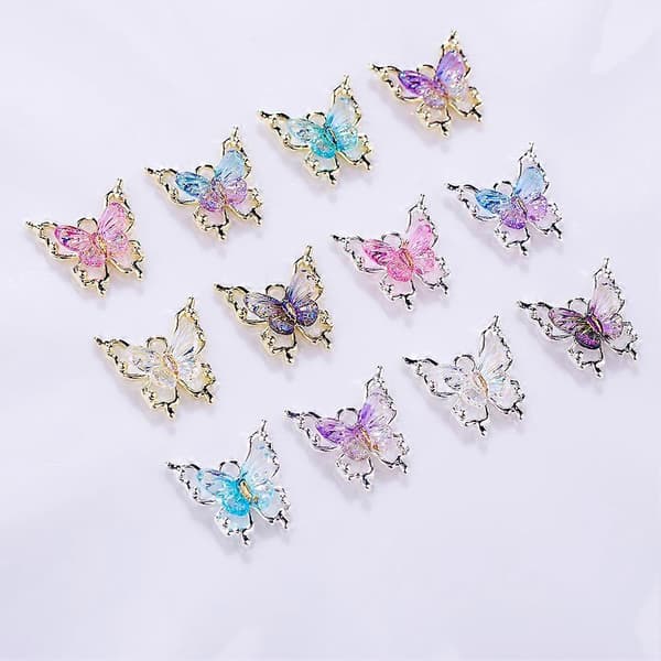 3D Holografiske Sommerfugle Neglekunst Charm Sæt Gradient Iridescent Design Til Fest Bryllup Manicure A
