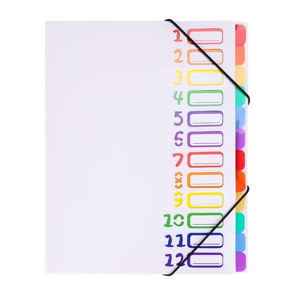Projektmappe A4 organiser skrivebordsorganiser 12 rum skrivebordsmappe personlig mappe med elastik plastringbind vandtæt ringmappe