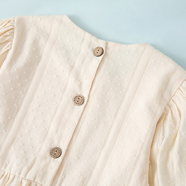Toddler Baby Girls Puff Sleeve Rund Hals Plisserad Casual Klänning,