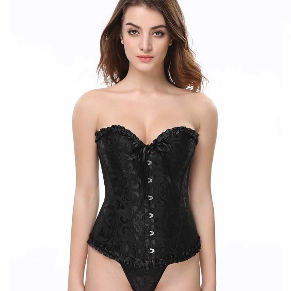 Women's Lace Up Boned Overbust Corset Bustier Lingerie Bodyshaper Top