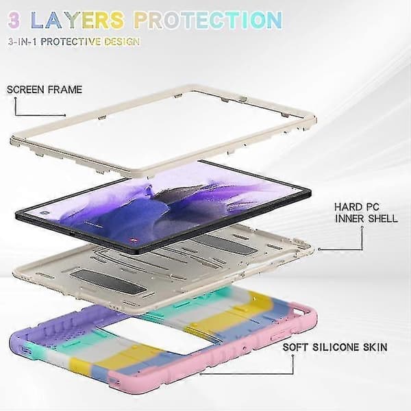 För Samsung Galaxy Tab S7+/ Tab S7 Fe / Tab S8+ 3-lagers skyddsskärmram + PC + silikonkombinationsfodral med hållare A