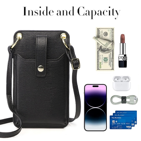 Liten Crossbody Mobiltelefonveske for Kvinner Mini Skulderveske Lommebok med Kredittkortspor