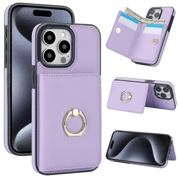 Etui til iPhone 13 Mini Lyse Lilla Kortplads Ring Pung Læder No7891 A