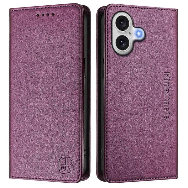 För iPhone 17 Läderfodral RINACASIS RC01 Telefonfodral med RFID-blockerande plånboksstativ (Violett)