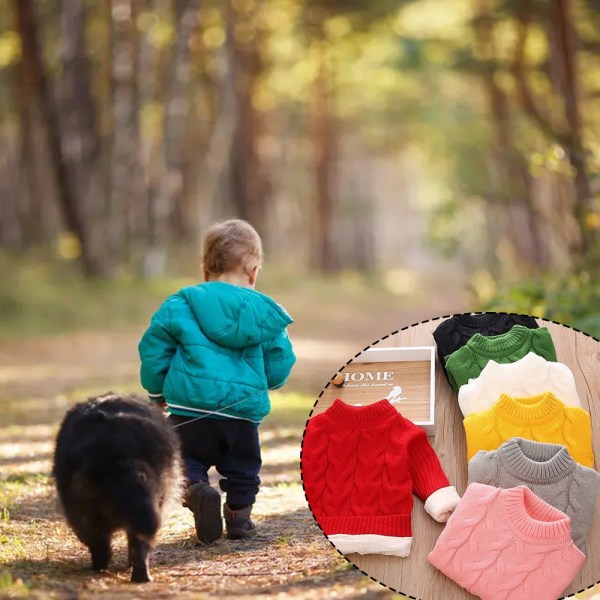 Pyöreäkauluksinen pusero, paksu lasten villapaita, jossa samettitausta