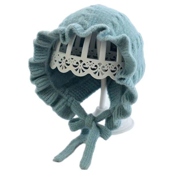Baby talvihattu Toddler Söpö röyhelöinen lämmin neulottu hattu