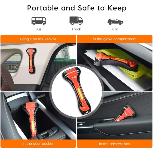 Escape Tool 2-pack för bil, bil nödsäkerhetshammare med bilfönsterglasbrytare och säkerhetsbältesklippare