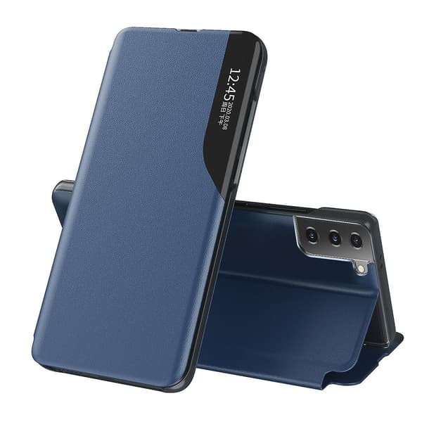 Magnetiskt läderfodral med sidodisplay för Samsung Galaxy S21+ 5G (blå)